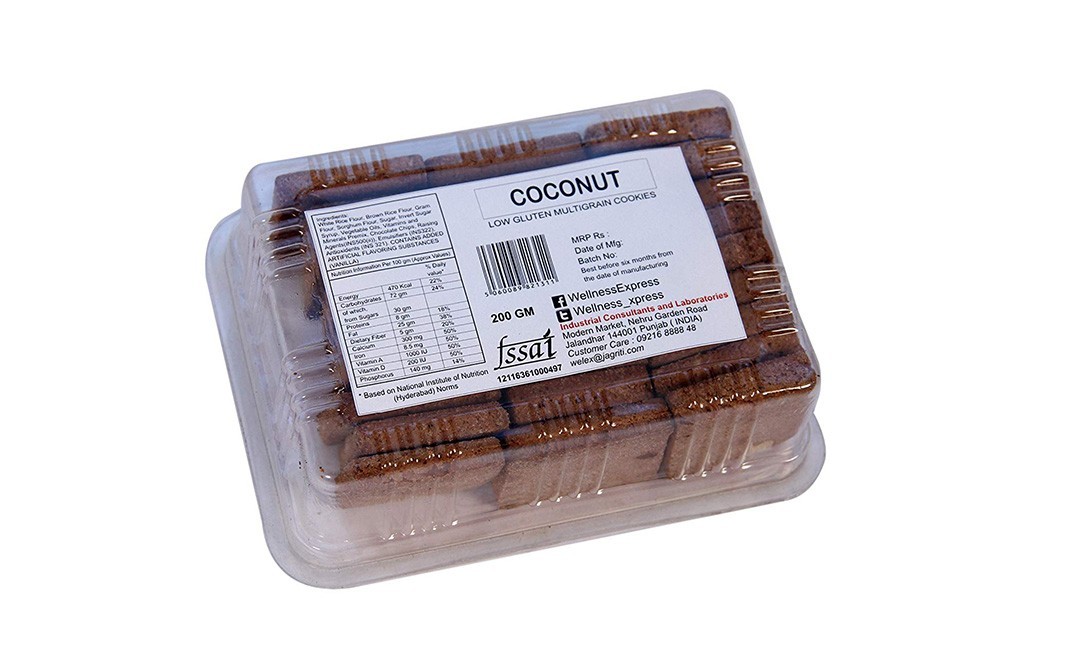 Wellness Express Coconut, Low Gluten Multigrain Cookies   Box  200 grams
